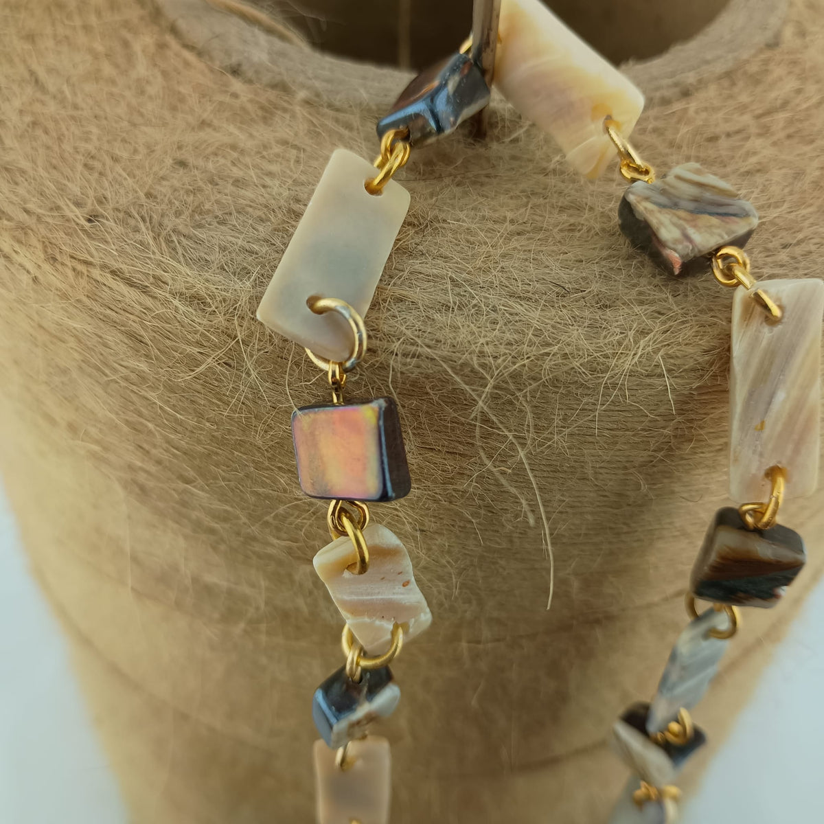 Vintage 1960s Brown & Cream Mother-of-Pearl Rectangle Necklace – 18” Pristine Archive Find
