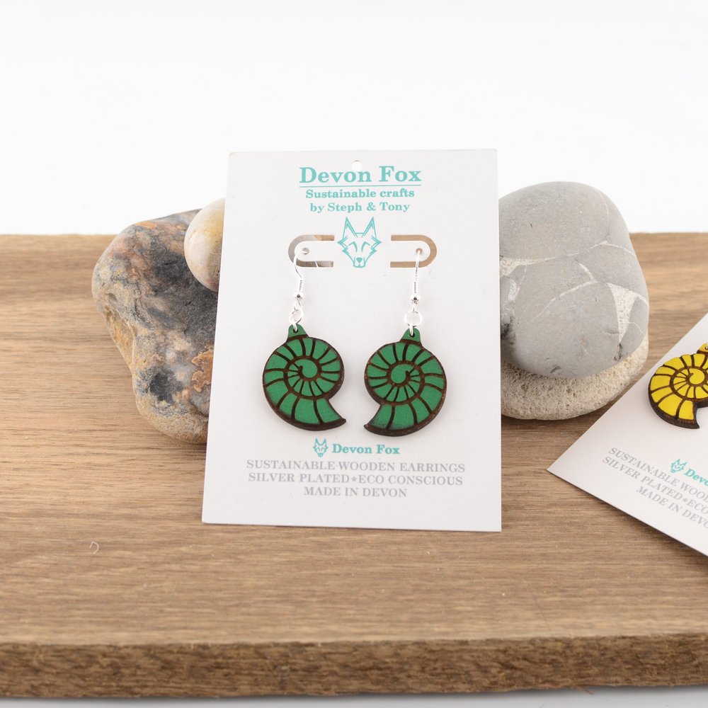 Wooden Ammonite Earrings