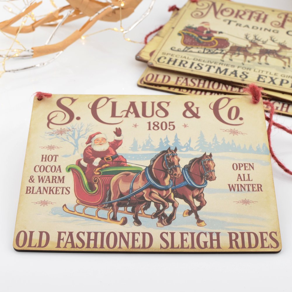 Christmas Wooden Sign - Old Fashioned Sleigh Rides