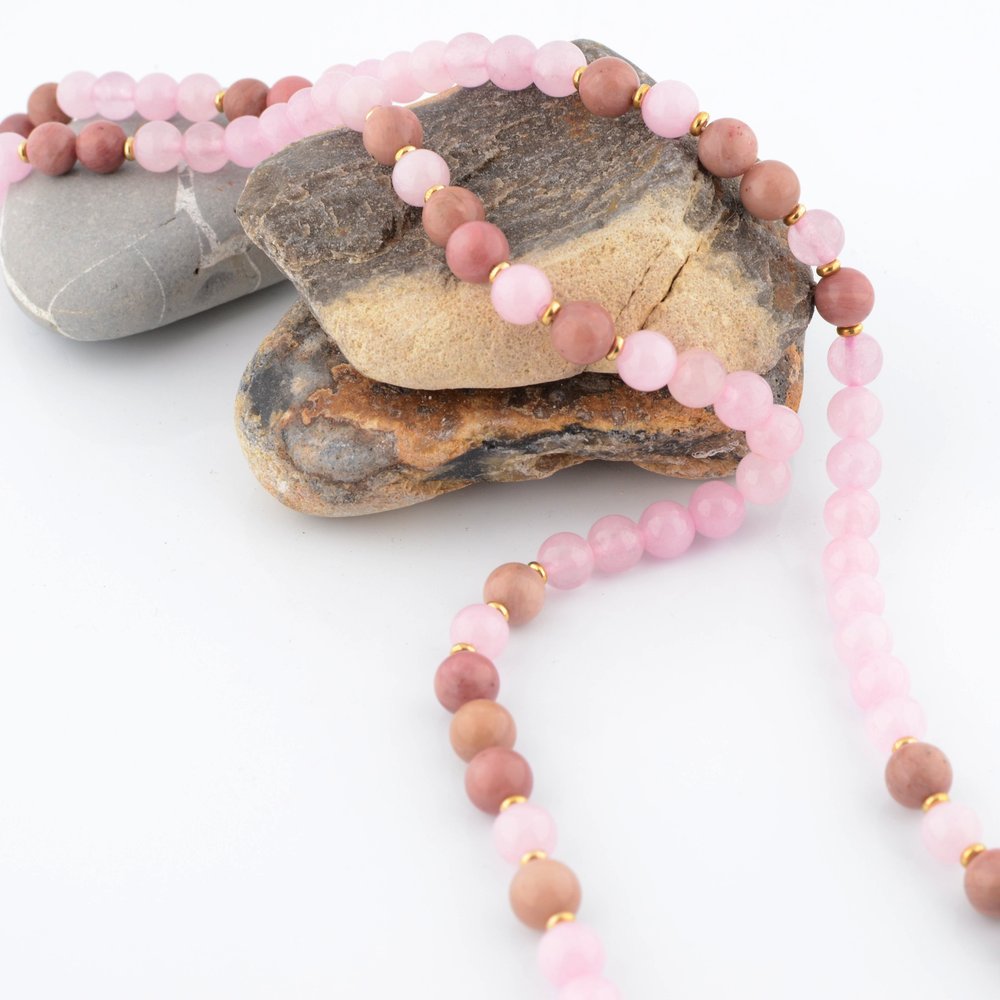 Rose Quartz & Rhodonite Beaded Necklace