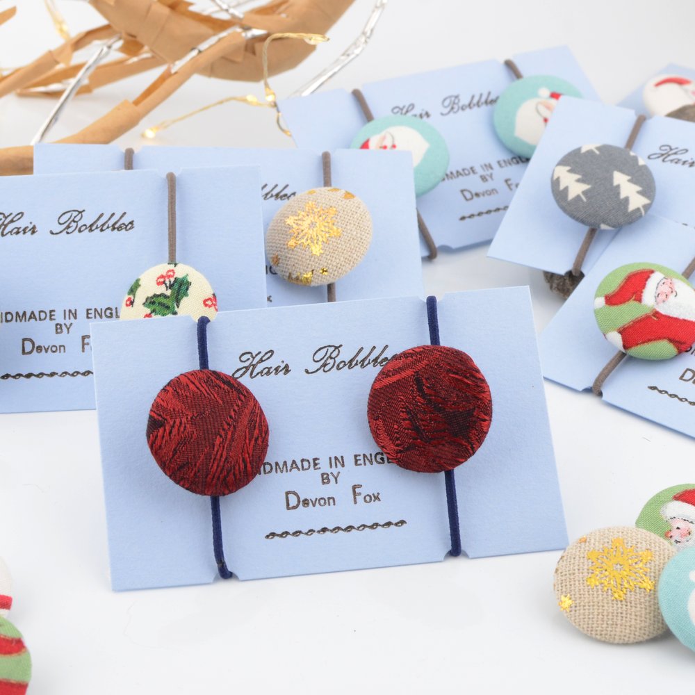 Red Silk Hair Bobbles - Covered Button Design