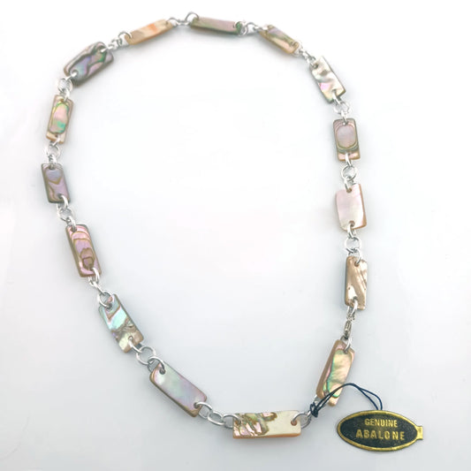 Vintage 1960s Abalone Shell Geometric Pendant Necklace - Necklace