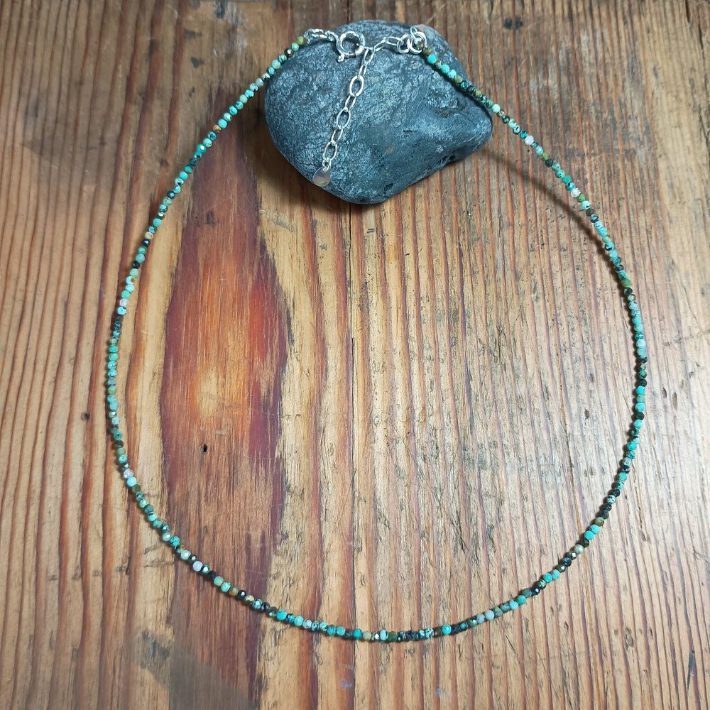 2mm Natural Stone Faceted Beaded Necklace with Sterling Silver Extender Chain