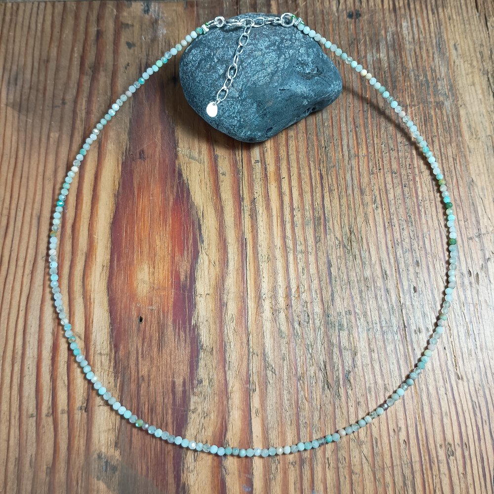 2mm Natural Stone Faceted Beaded Necklace with Sterling Silver Extender Chain