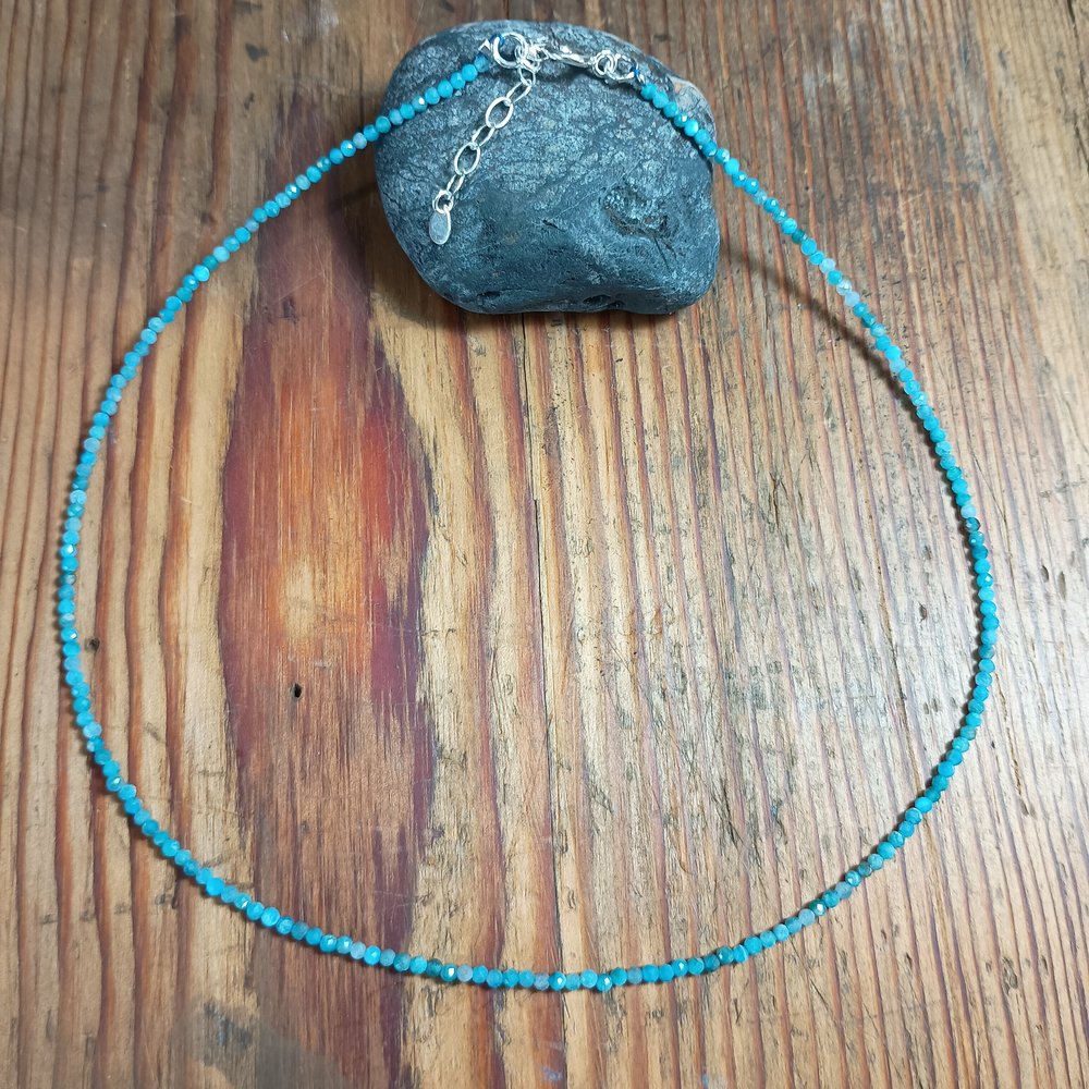 2mm Natural Stone Faceted Beaded Necklace with Sterling Silver Extender Chain