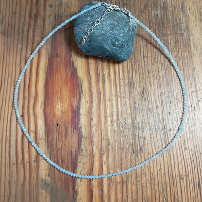 2mm Natural Stone Faceted Beaded Necklace with Sterling Silver Extender Chain