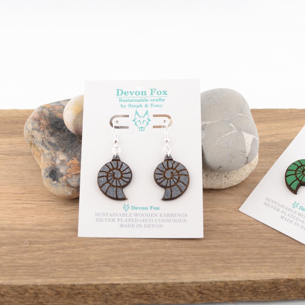 Wooden Ammonite Earrings