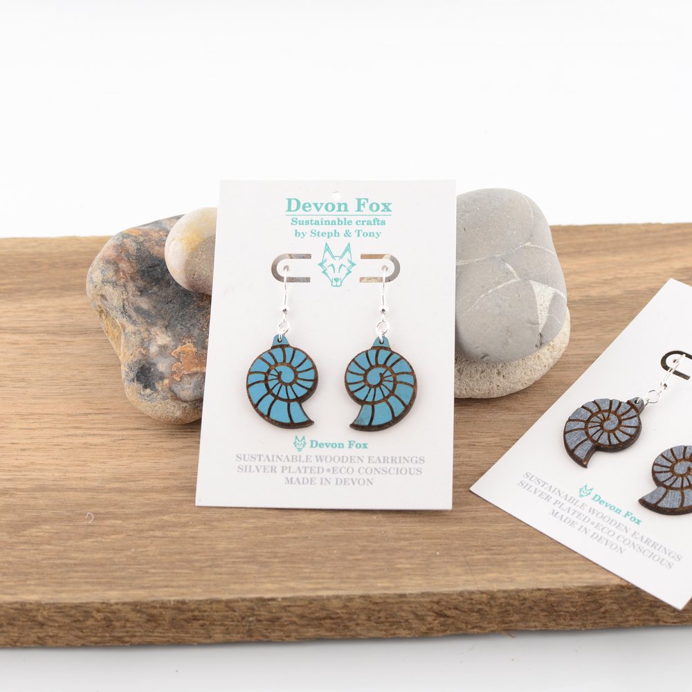 Wooden Ammonite Earrings