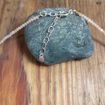 2mm Natural Stone Faceted Beaded Necklace with Sterling Silver Extender Chain