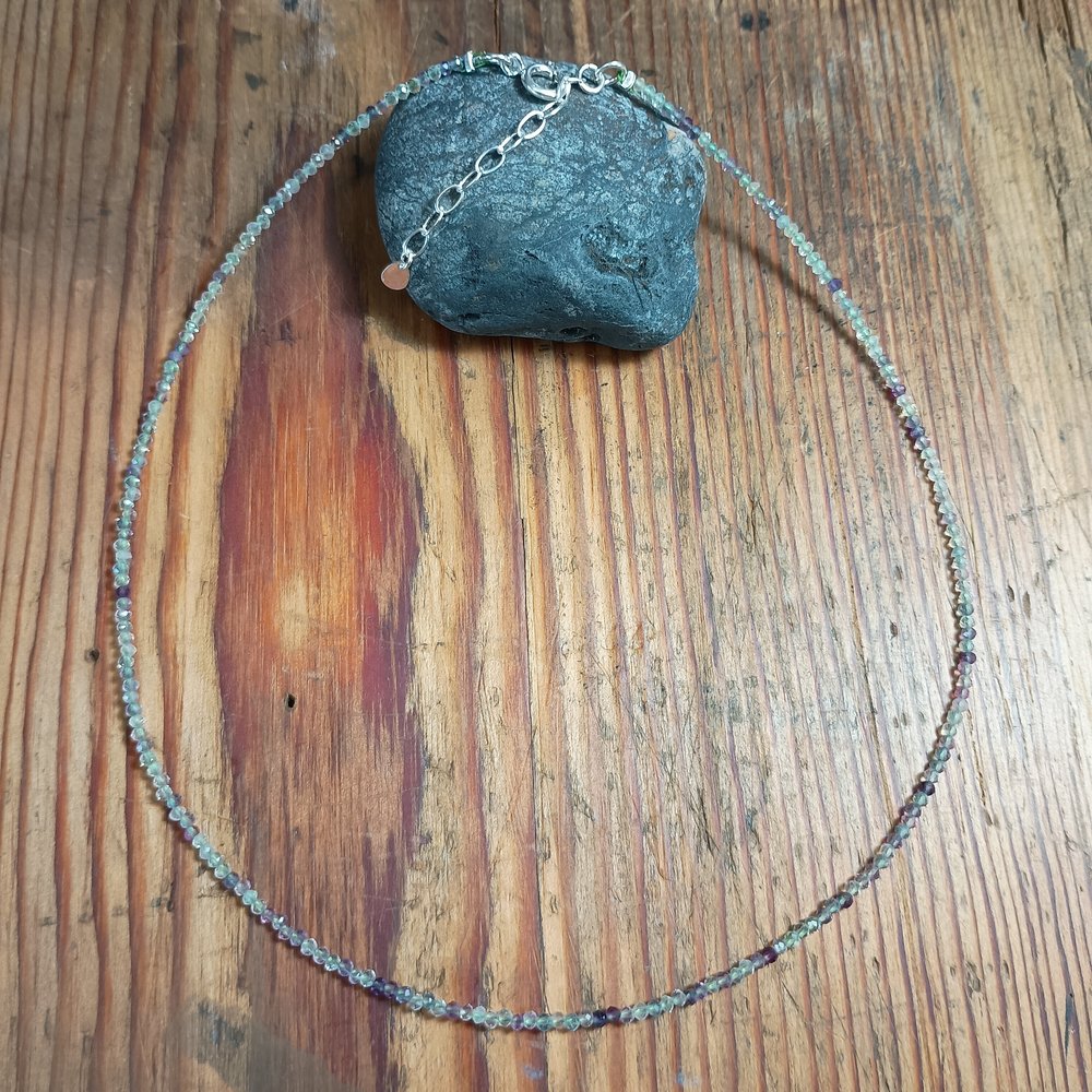 2mm Natural Stone Faceted Beaded Necklace with Sterling Silver Extender Chain