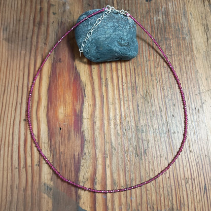 2mm Natural Stone Faceted Beaded Necklace with Sterling Silver Extender Chain