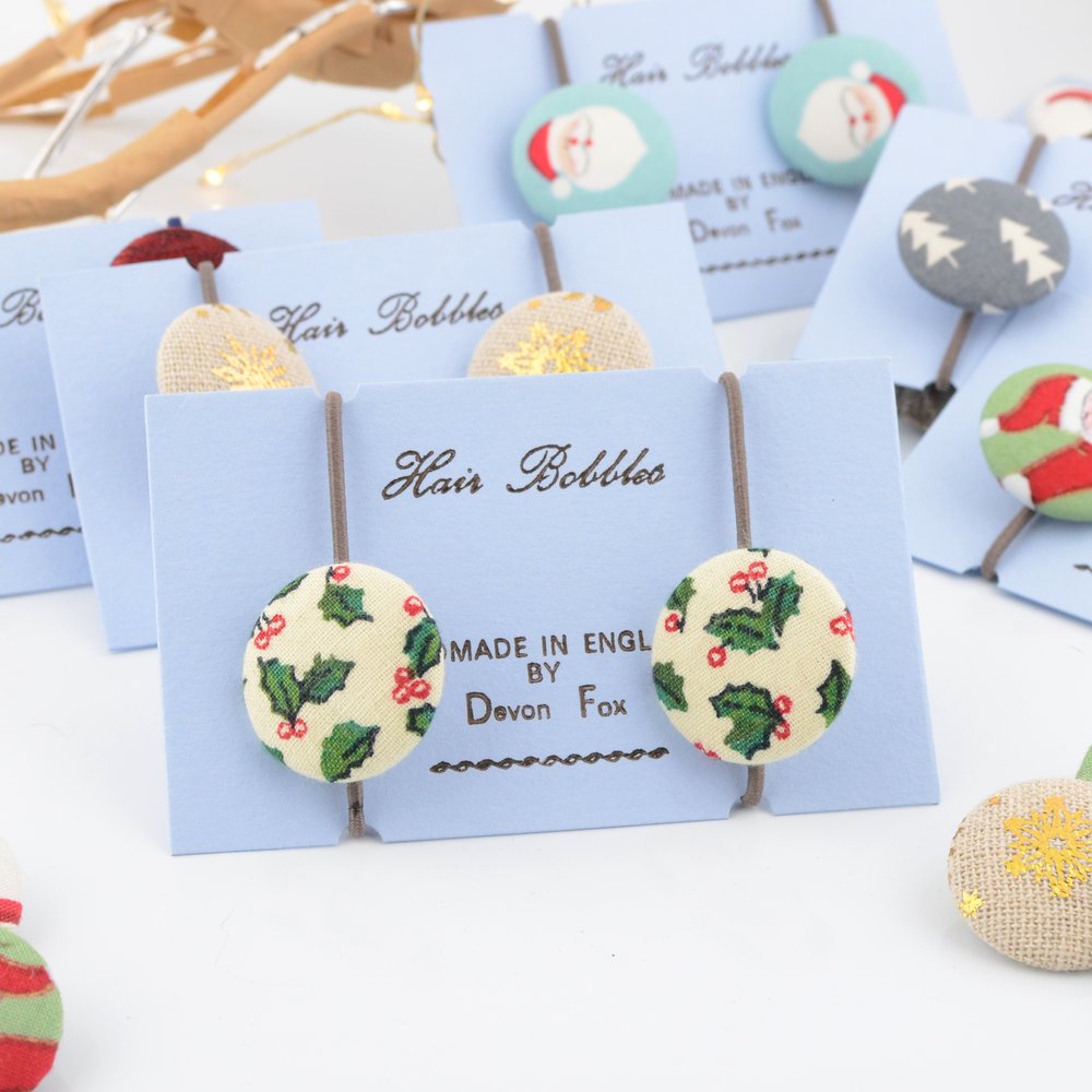 Holly Hair Bobbles - Covered Button Design