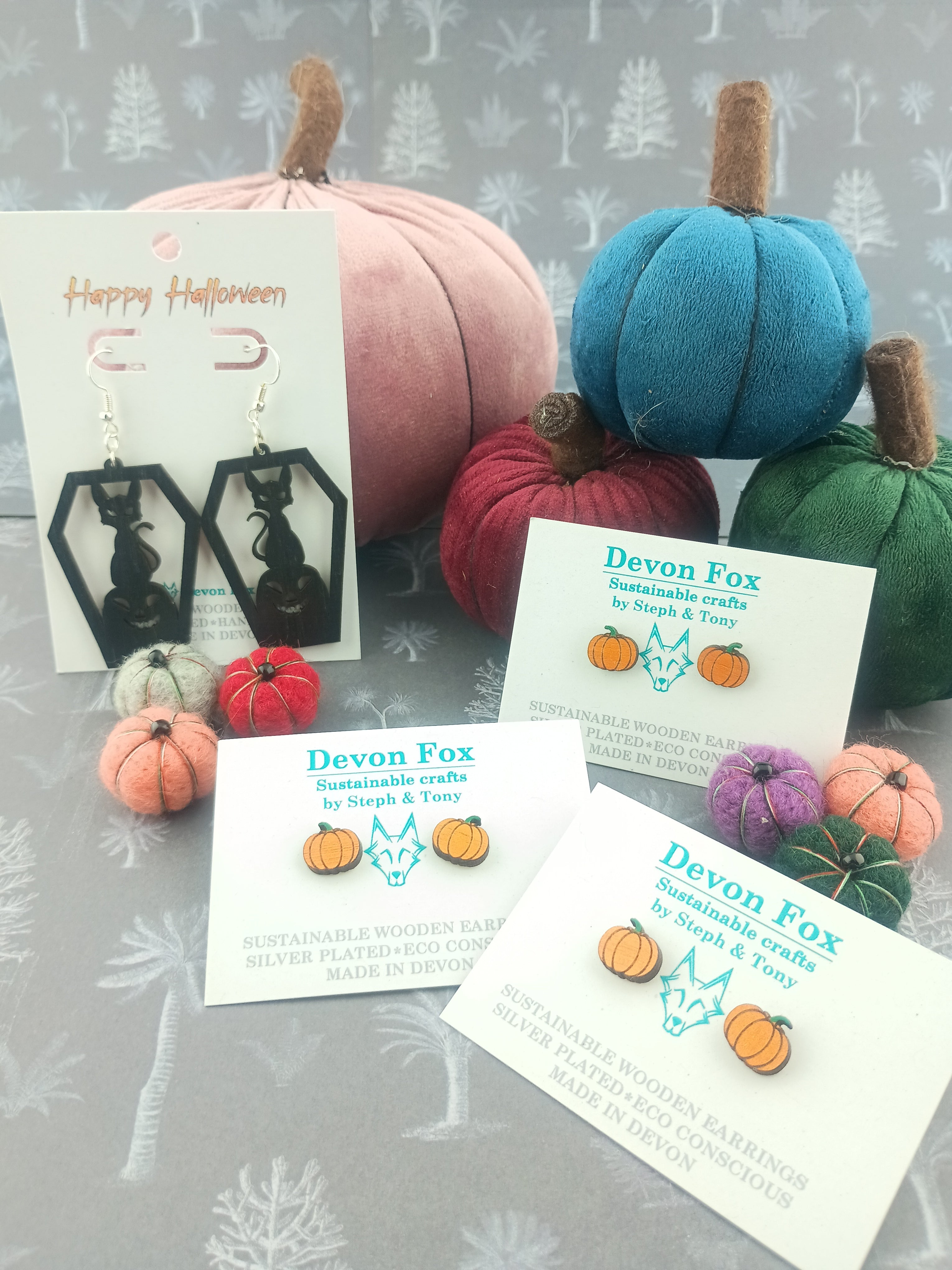 Cat and Pumpkin Drop Earring