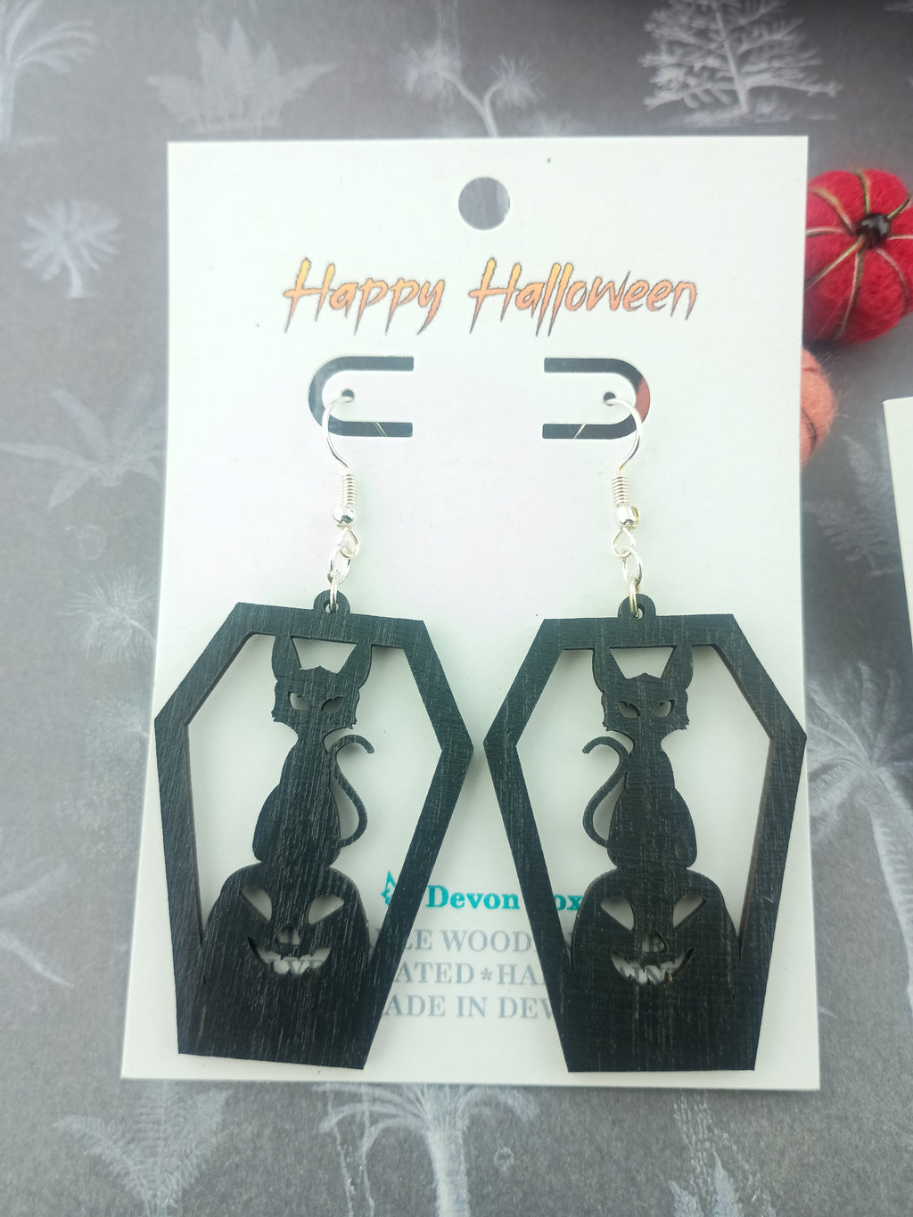 Cat and Pumpkin Drop Earring