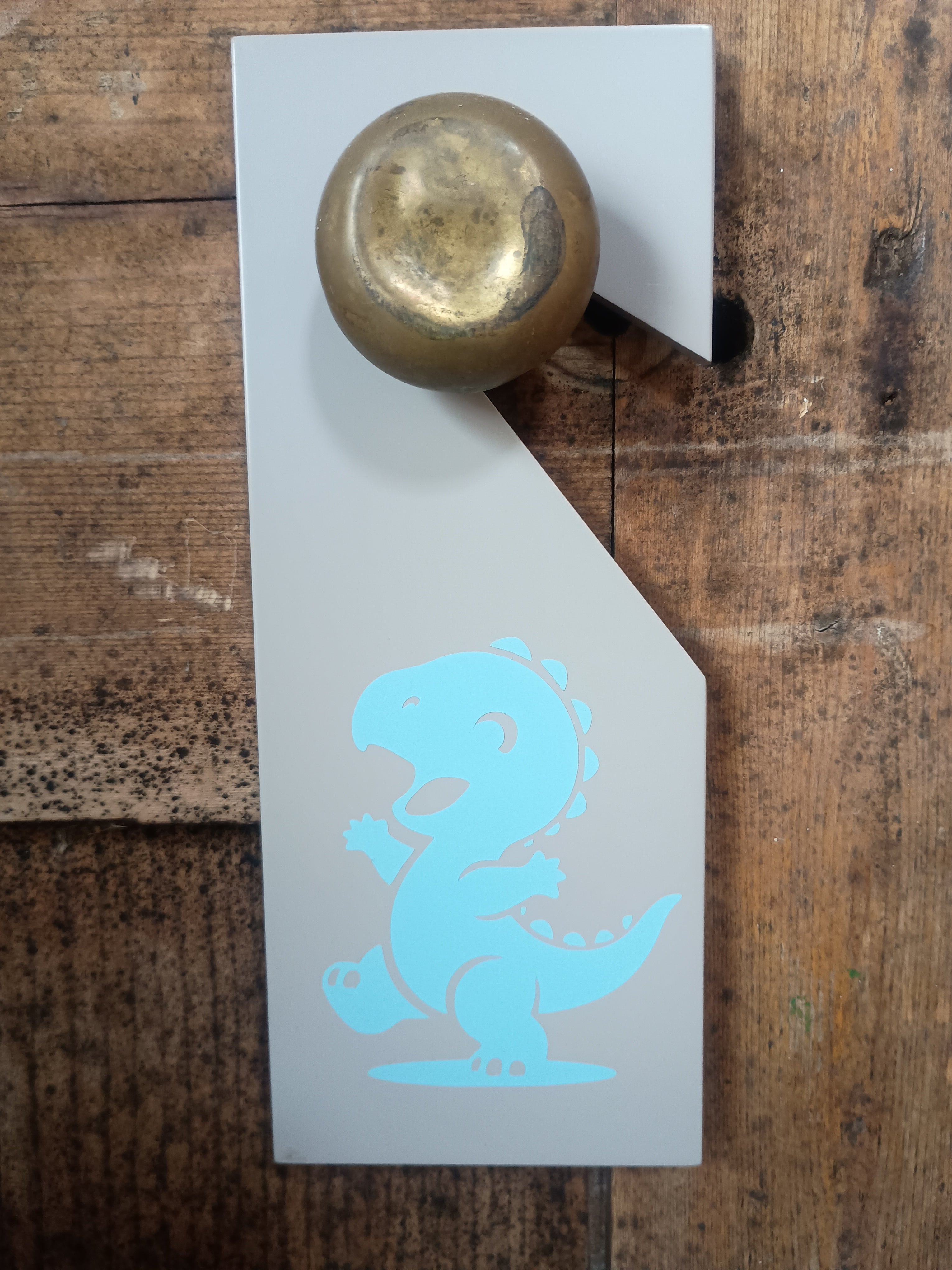 Upcycled Sleep/Awake Dinosaur Door Hanger