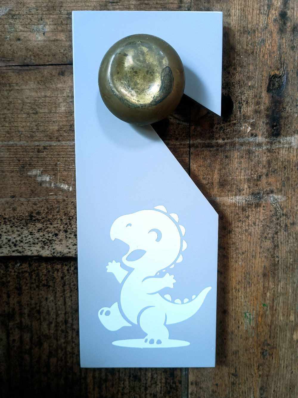Upcycled Sleep/Awake Dinosaur Door Hanger