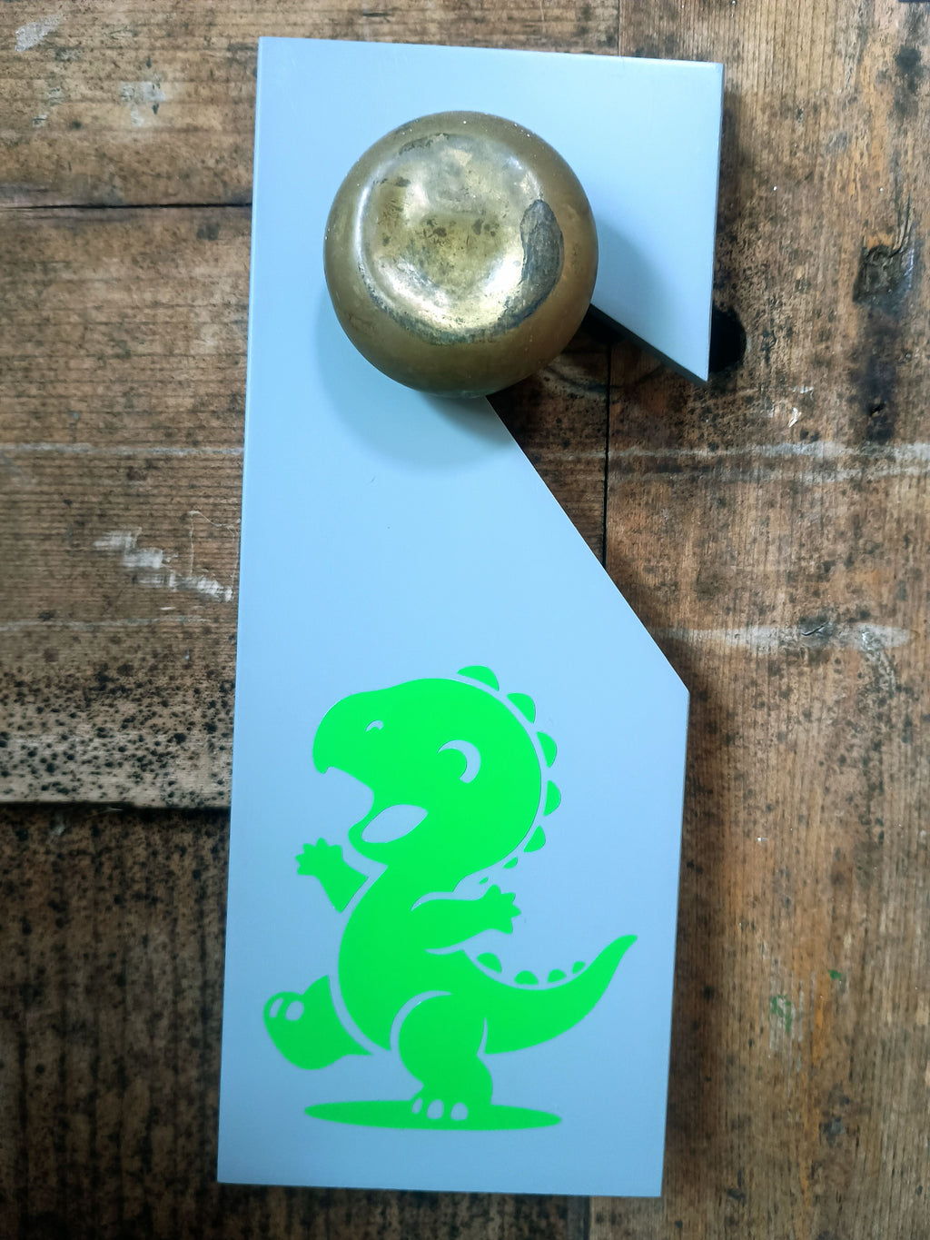 Upcycled Sleep/Awake Dinosaur Door Hanger