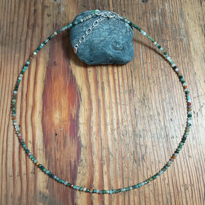2mm Natural Stone Faceted Beaded Necklace with Sterling Silver Extender Chain