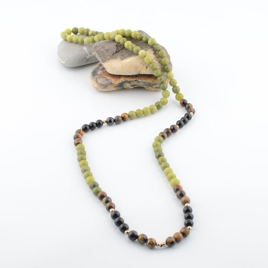 Jade, Tigers Eye and Onyx Beaded Necklace