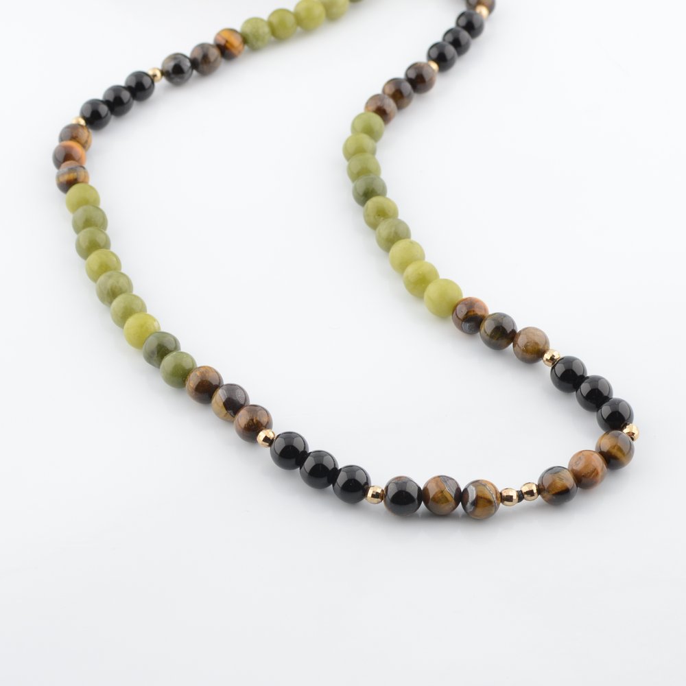 Jade, Tigers Eye and Onyx Beaded Necklace