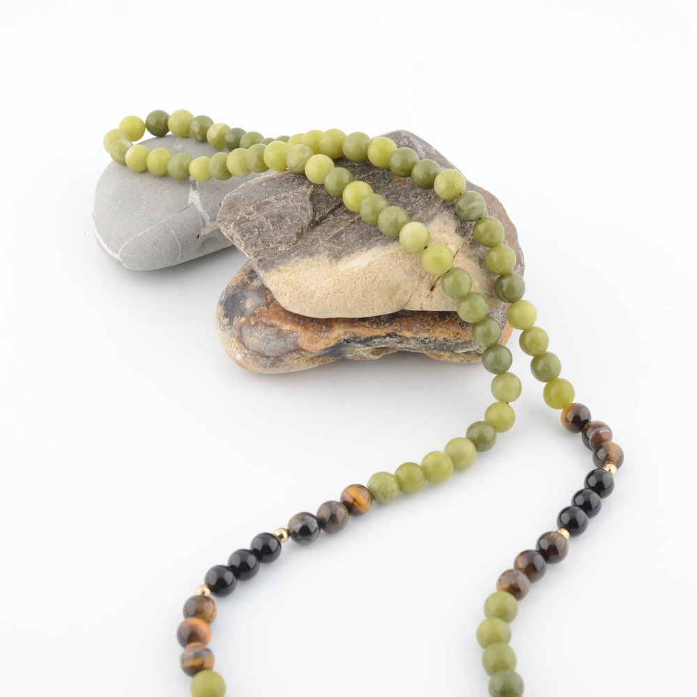 Jade, Tigers Eye and Onyx Beaded Necklace