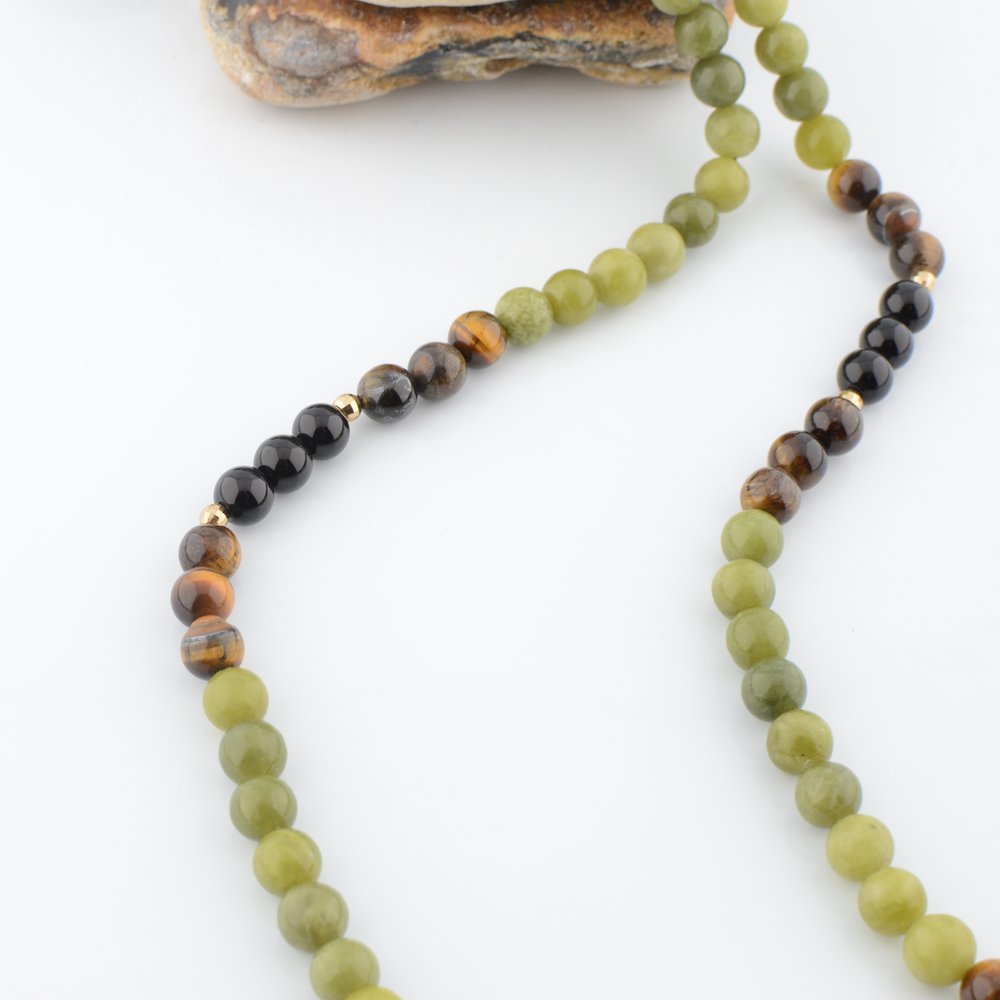 Jade, Tigers Eye and Onyx Beaded Necklace