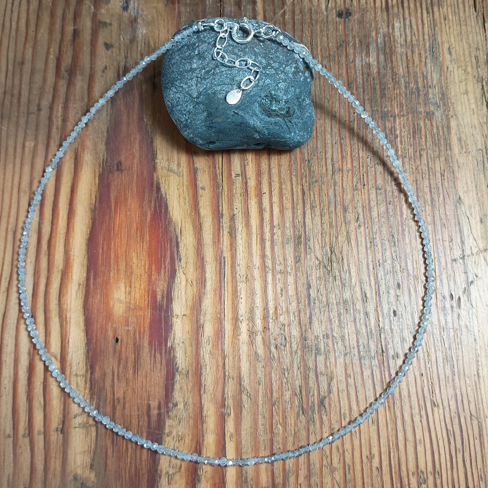 2mm Natural Stone Faceted Beaded Necklace with Sterling Silver Extender Chain