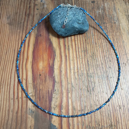 2mm Natural Stone Faceted Beaded Necklace with Sterling Silver Extender Chain