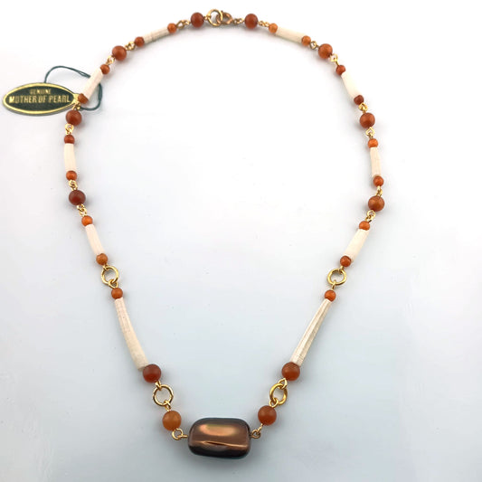 1960s Surf Boho Dentalium Pipe & Sponge Coral Statement Necklace - Necklace