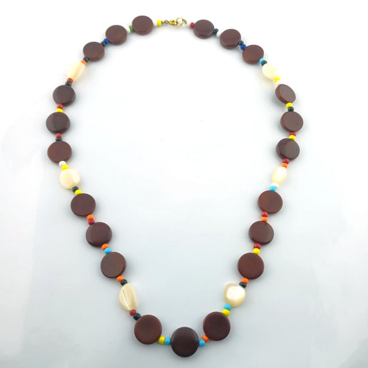 1960s Festival Tagua Nut & Vibrant Seed Bead Layered Necklace - Necklace
