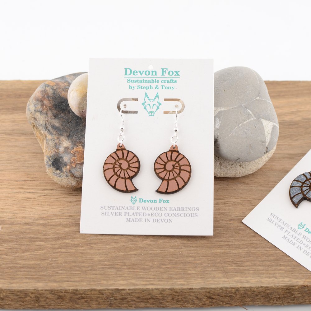 Wooden Ammonite Earrings