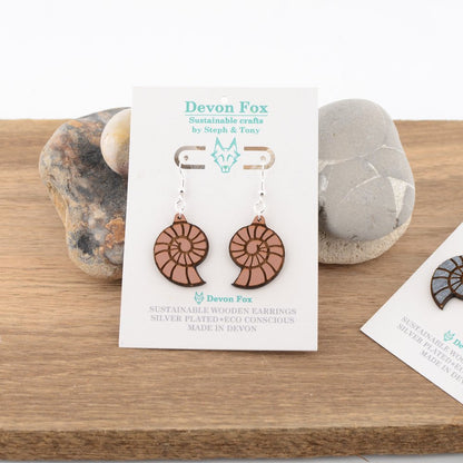 Wooden Ammonite Earrings