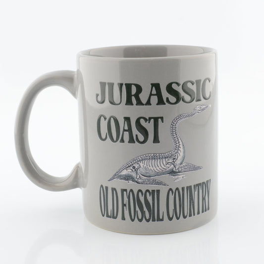 Old Fossil Country Mug - Jurassic Coast Plesiosaur Charcoal Design