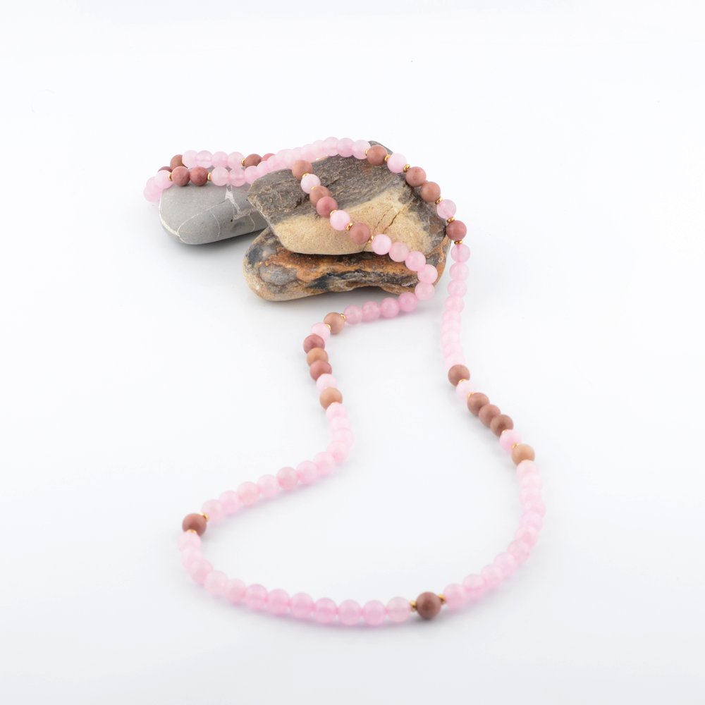 Rose Quartz & Rhodonite Beaded Necklace