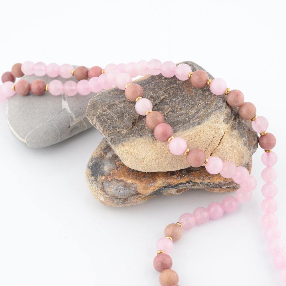 Rose Quartz & Rhodonite Beaded Necklace