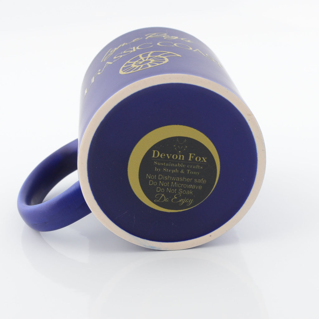 Lyme Regis Jurassic Coast Mug - Royal Blue with Gold Lettering