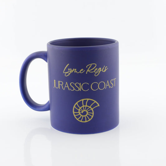 Lyme Regis Jurassic Coast Mug - Royal Blue with Gold Lettering