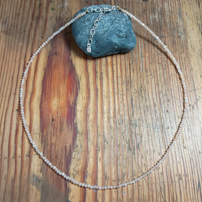 2mm Natural Stone Faceted Beaded Necklace with Sterling Silver Extender Chain