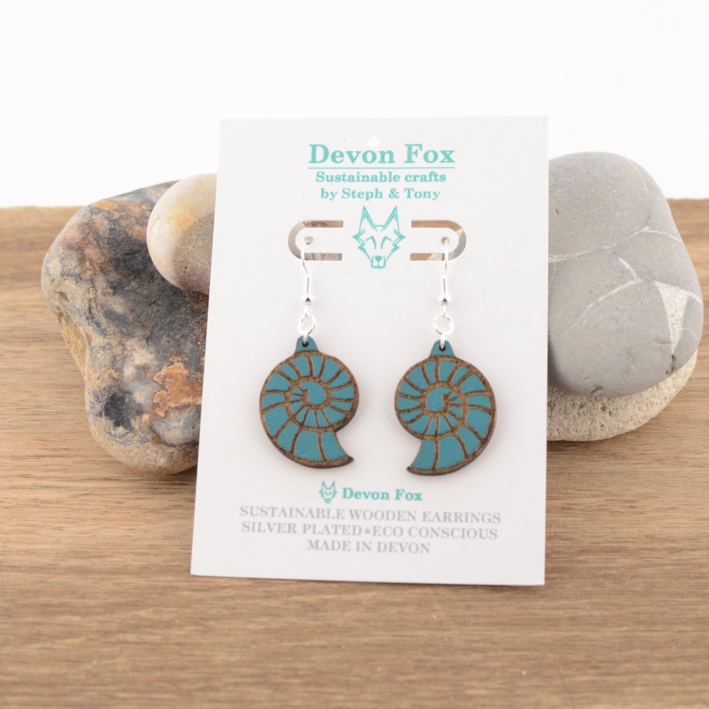 Wooden Ammonite Earrings
