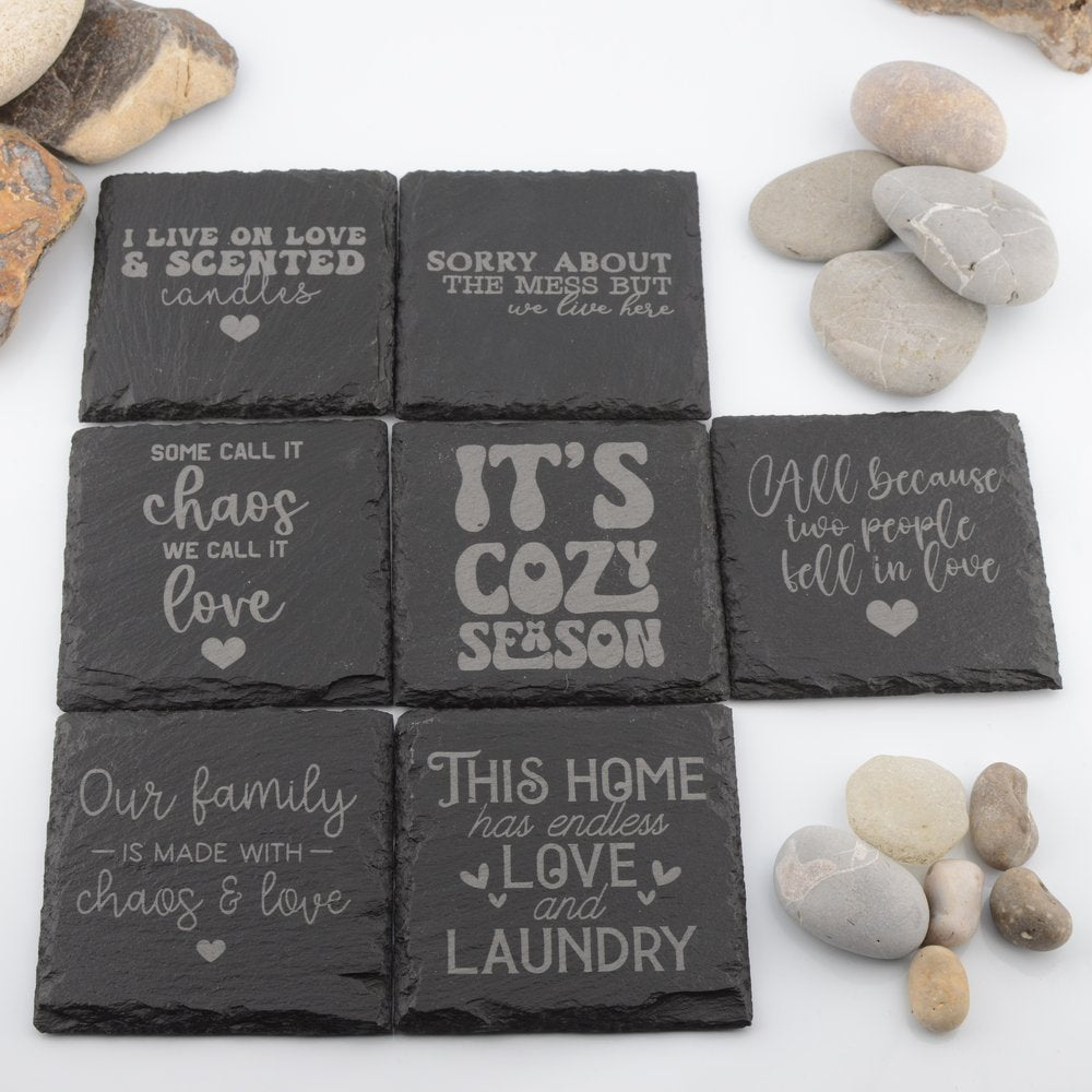 Love and Home Slogan Slate Coaster