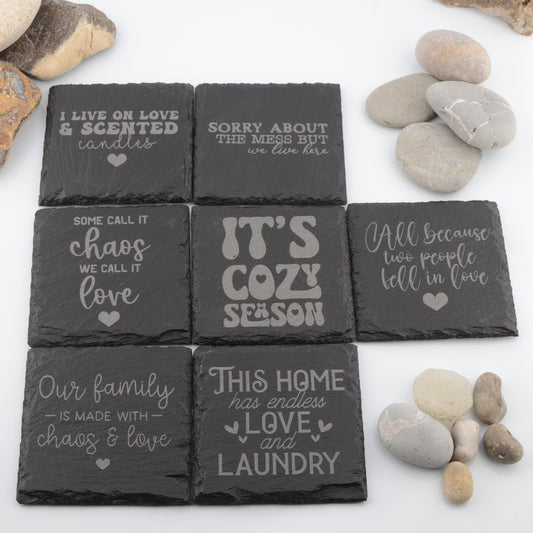 Love and Home Slogan Slate Coaster