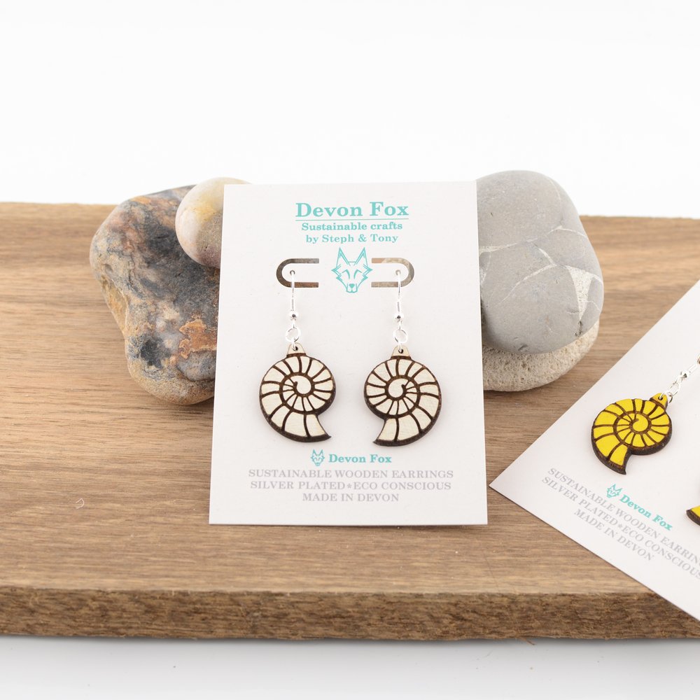 Wooden Ammonite Earrings