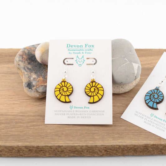 Wooden Ammonite Earrings